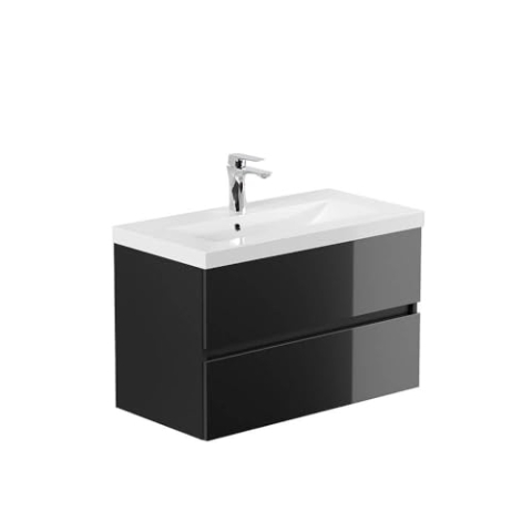 Home Deluxe - Badmöbel - Set - WANGEROOGE Big Deluxe – Größe: S, Farbe: Schwarz, Breite Waschbecken: ca. 80 cm I Badezimmermöbel Waschtisch Waschbecken
