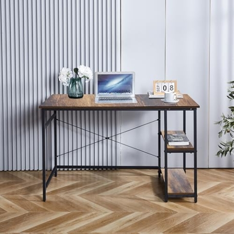 Mevsim Store Computertisch - 120x60x75 cm Holz & Metall PC-Schreibtisch, Büroarbeitsplatz mit 2 Regalen, verstellbaren Füßen und einfacher Montage für Home Office & Wohnzimmer