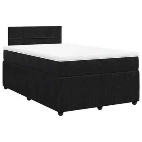 vidaXL Boxspringbett, Doppelbett mit Matratze Matratzenauflage, Bettgestell mit Lattenrost Kopfteil, Polsterbett Bett für Schlafzimmer, Schwarz 120x200cm Samt