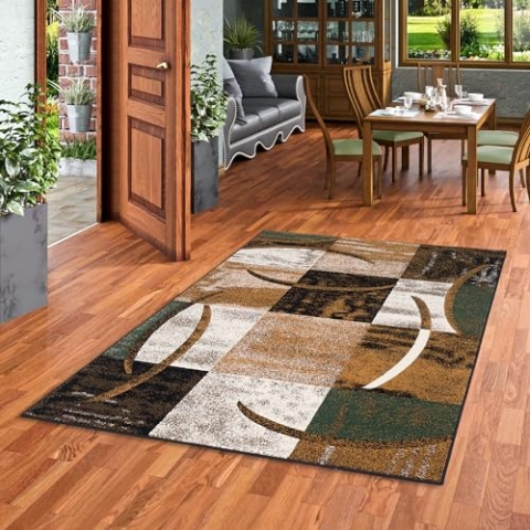 Pergamon Designer Teppich Modern Wohnzimmer Schlafzimmer Esszimmer Kurzflor Brilliant Beige Grün Trend