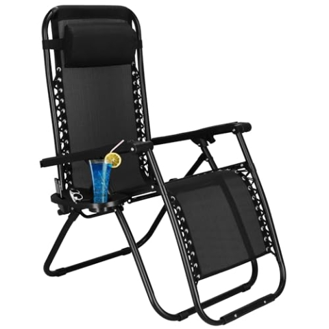 SPRINGOS Sonnenliege Liegestuhl mit Kopfstütze Relaxstuhl 110 x 80 x 67 cm Getränkehalter Hängetasche Armlehnen Klappbar
