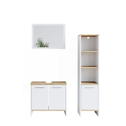 Vicco Badmöbel-Set Elvio, Badezimmerschrank-Set, Weiß/Sonoma, 3 Teile, mit Hochschrank