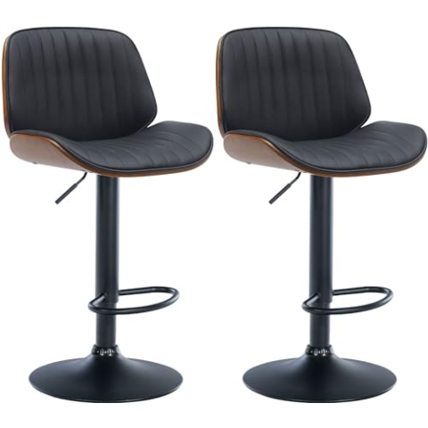 CLP 2er Set Barhocker Nova I Kunstleder-Bezug I Höhenverstellbarer Barstuhl, Farbe:walnuss/schwarz
