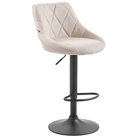 CLP Barhocker Lazio Mit Stoffbezug I Drehbarer Thekenhocker Mit Fußstütze I Höhenverstellbarer Barstuhl Mit Trompetenfuß, Farbe:Creme, Gestell Farbe:schwarz