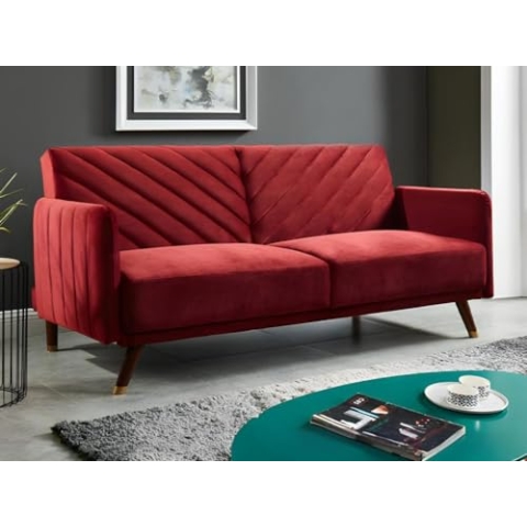 Vente-unique-Schlafsofa Klappsofa 3-Sitzer - Samt - Rot - Joris