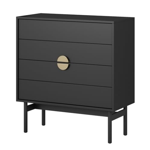 Selsey Kommode Aufbewahrungsschrank 4 Schubladen Schrank Schubladenschrank Push to Open 85,5 cm Stoon Schwarz