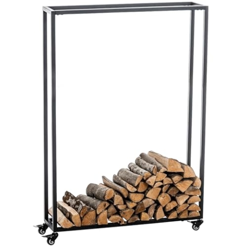 CLP Kaminholzständer HETTA, Brennholzständer, Kamin-Holzregal, Holzlager, Kamin-Holzhalter, Holzbutler, Farbe:schwarz, Größe:25x80x150 cm