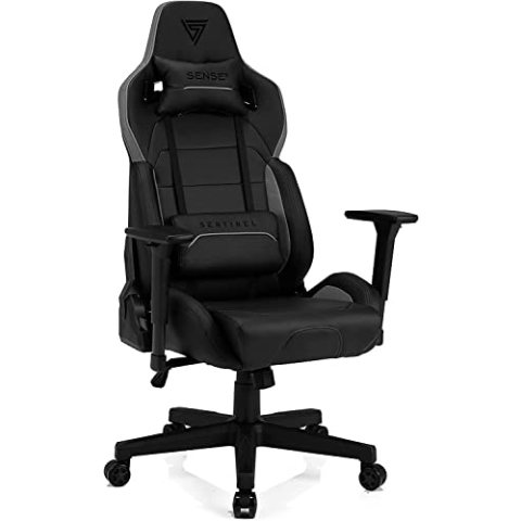 SENSE7 Gaming Sentinel Bürostuhl Zocker Gamer Ergonomischer Stuhl Armlehne Einteiliger Stahlrahmen Einstellbarer Neigungswinkel Schwarz-Grau, 40-48 x 72x59 5902659841315