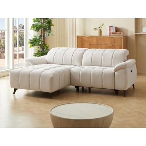 Vente-unique-Eckrelaxsofa elektrisch - Ecke Links - Strukturstoff - Beige - CELTIMO
