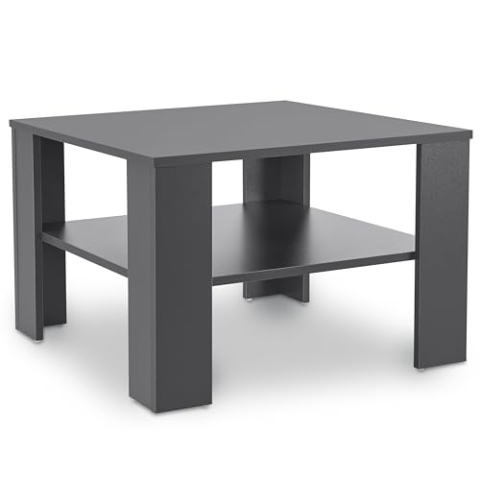 Juskys Couchtisch mit Ablage 60x60x40 cm - Holz, pflegeleicht, robust - Moderner Beistelltisch für Zeitschriften & Fernbedienung - Dunkelgrau