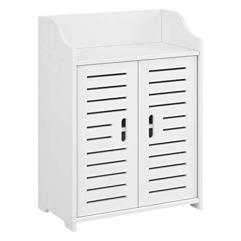 [en.casa] Badezimmerschrank Trosa 62 x 45 x 25 cm Badschrank Wandschrank Ablage Beistellschrank WPC Weiß