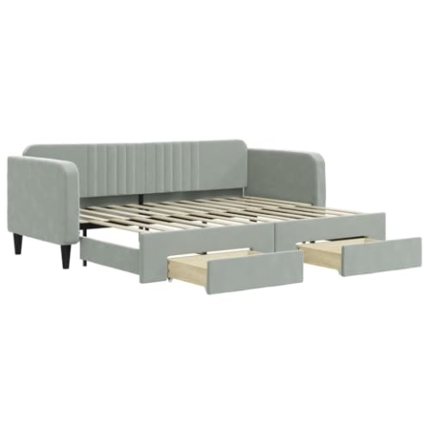 vidaXL Tagesbett, Sofabett Ausziehbar mit Schubladen, Gästebett Schlafsofa für Schlafzimmer Wohnzimmer, Sofa Ausziehbett, Hellgrau 80x200cm Samt