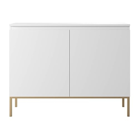 Selsey Kommode Schrank Aufbewahrungsschrank 100 cm 2 Türen 4 Fächer Weiß Goldene Beine Bemmi