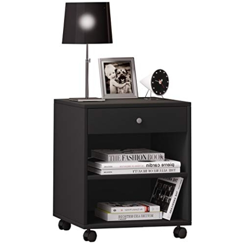VCM Nachtschrank | Beistelltisch | Nachttisch rollbar | Maße ca. H 54 x B 45 x T 38 cm - Rolda Schwarz