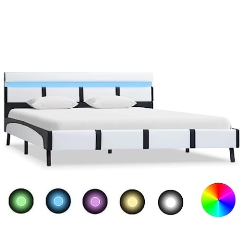 vidaXL Polsterbett mit LED Kunstlederbett Doppelbett Bett Bettgestell Bettrahmen Lattenrost Schlafzimmerbett Ehebett Weiß 120x200cm