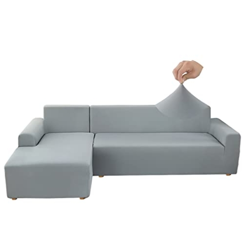 Jaotto Sofa Überwürfe Sofabezug Elastische Spandex Stretch Sofabezüge Couchbezug für L-Form Sofa Universal Waschbar Sofaüberwurf 2er Antirutsch(2 Sitzer+3 Sitzer,Rauchgrau)