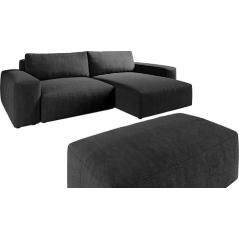 DELIFE Eckcouch Lanzo XL Mikrofaser Schwarz 270x180 cm Recamiere variabel mit Hocker