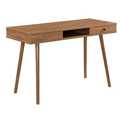 [en.casa] Schreibtisch Habo mit Ablage und Schublade 115x48x74cm Bürotisch Computertisch Metallgestell Dunkler Holzton