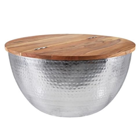 Riess Ambiente Handgefertigter Couchtisch Orient Storage 60cm Silber im Classic Hammerschlag Design Akazie mit Stauraum