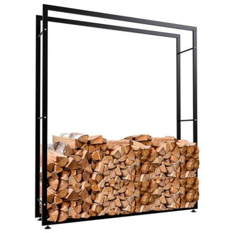 CLP Kaminholzständer Keri V2 I Aus Schwarzem Metall I Kaminholzregal Mit Bodenschonern I Stapelhilfe Für Brennholz, Farbe:schwarz, Größe:25x150x175 cm