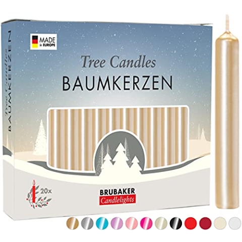 BRUBAKER 200er Pack Baumkerzen Wachs - Weihnachtskerzen Pyramidenkerzen Christbaumkerzen - Blassgold