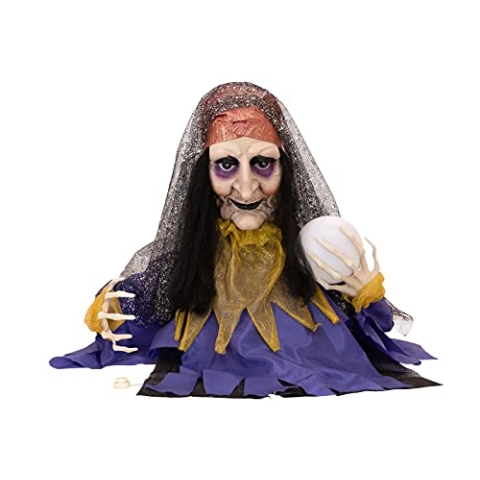 EUROPALMS Halloween Figur Wahrsagerin, animiert 50cm | Animierte Standfigur Wahrsagerin mit magischer Kugel