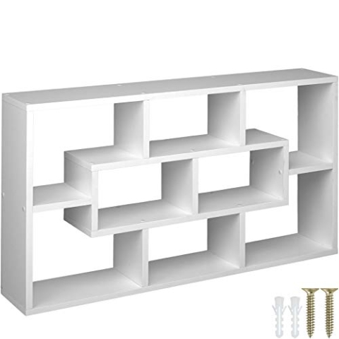 tectake 800849 Wandregal mit 8 Fächern, Holz Hängeregal (BxTxH): ca. 85 x 16 x 48 cm, inkl. Montagematerial (Weiß)