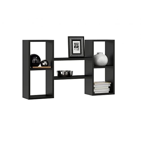 MATKAM Polon Wandregal in moderner Optik |B/H/T 92 x 65 x 21 cm | Holzstärke 18 mm | In verschiedenen Ausführungen erhältlich (Schwarz)