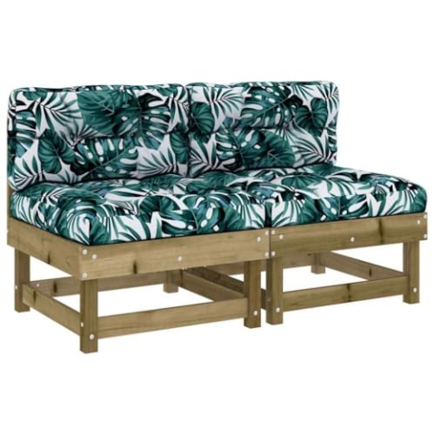 vidaXL Mittelsofa 2 STK., Gartensofa mit Kissen Latten-Design, Modular Sofa Garnitur für Garten Terrasse, Gartenmöbel Sitzgruppe Loungemöbel, Kiefernholz Imprägniert