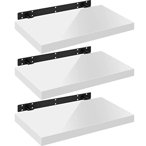 WOLTU Wandregal Volato Set von 3 Regalen Wandboard freischwebend Schweberegal CD DVD Regal Bücherregal Holz Board 50x22,9x3,8cm weiß RG9477ws-3