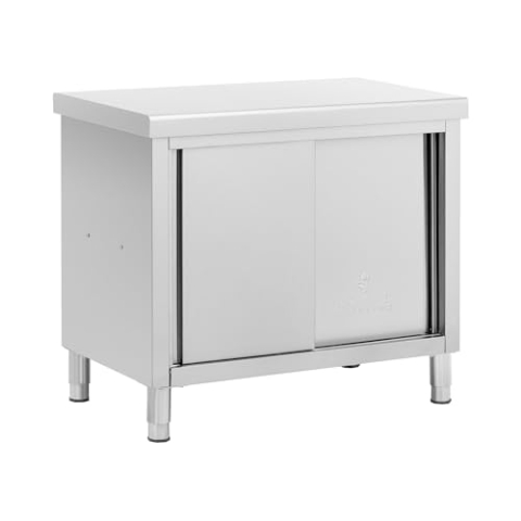 Royal Catering Edelstahl-Arbeitsschrank mit Durchreiche 100 x 60 cm 1 Einlegeboden 500 kg max. Tragkraft verstärkte Oberfläche höhenverstellbare Füße Durchreicheschrank Edelstahlschrank Gastro