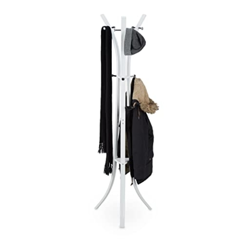 Relaxdays Garderobenständer Style, Stabile Standgarderobe aus Metall für Jacken, 175 cm hoher Kleiderständer, Weiß
