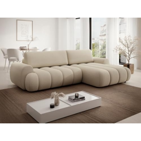 Vente-unique-Ecksofa mit Schlaffunktion - Ecke rechts - Stoff - Beige - FRIDORA
