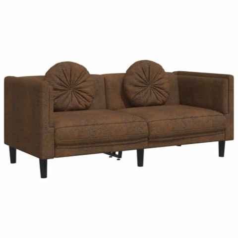 vidaXL Sofa 2-Sitzer mit Kissen Couch Loungesofa Polstersofa Wohnzimmer Sitzmöbel Wohnzimmermöbel Zweisitzer Loveseat Braun Kunstleder Wildlederimitat