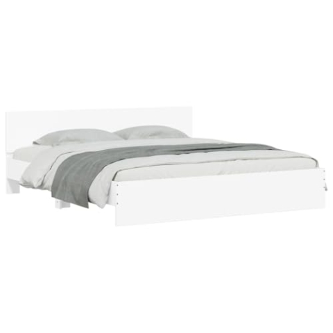 vidaXL Bettgestell, Bettrahmen mit Lattenrost, Bett Gästebett mit Kopfteil LED-Beleuchtung, Doppelbett Schlafzimmerbett Schlafzimmermöbel, Weiß 200x200cm