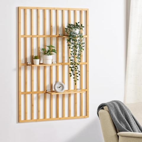 [en.casa] Wandregal Røst Wandpaneel Wandboard mit 3 Regalböden Blumenregal Hängeregal Deko-Wandregal für Wohnzimmer HomeOffice 120x80x13cm Bambus