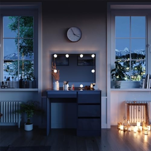 Vicco Schminktisch Sherry, Anthrazit, 90 cm mit Spiegel & LED-Beleuchtung