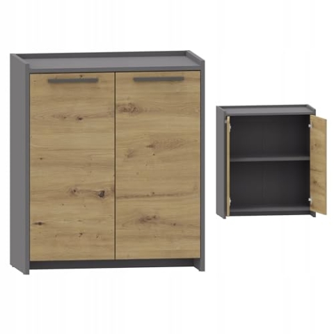 MATKAM Kommode ALTIVO COM 70 2D, H80,6 x B68,8 x T35,9 cm mit 2 Türen, perfekt für jeden Raum (Anthrazit Grau-Artisan Eiche)