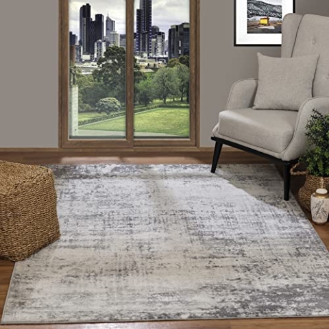 Livabliss Kampen Wohnzimmer Teppich Modern - Abstrakt Design in Marmor Optik 160x215 cm für Wohnzimmer, Esszimmer, Schlafzimmer - Weicher Kurzflor in Grau und Elfenbein