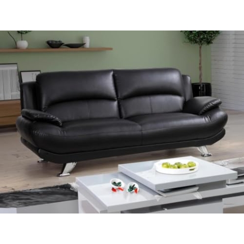 Vente-unique-Sofa 3-Sitzer - Kunstleder - Schwarz - MUSKO
