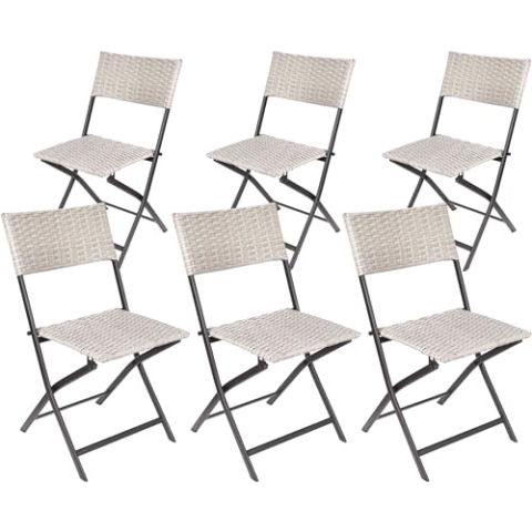BRUBAKER 6er Set Gartenstuhl Lugano - Polyrattan Klappstuhl wetterfest und robust - Balkonstuhl klappbar - Campingstuhl für Garten Balkon Terrasse - Camping Stuhl - Grau/Beige
