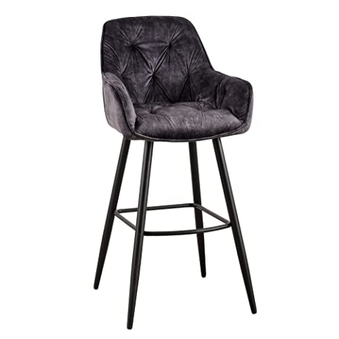 riess-ambiente.de Design Barhocker Milano grau Samt Barstuhl mit Chesterfield Steppung