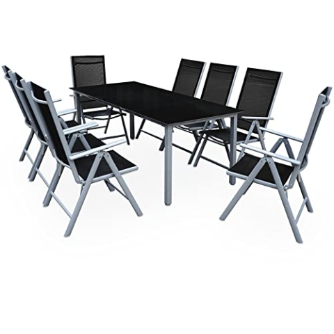 Casaria® Gartenmöbel Set 8 Stühle mit Tisch 190x90cm Aluminium Sicherheitsglas Wetterfest Klappbar Modern Terrasse Balkon Möbel Sitzgruppe Garnitur Bern