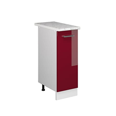 Vicco Apothekerschrank R-Line, Bordeaux Hochglanz/Weiß, 30 cm, AP Marmor