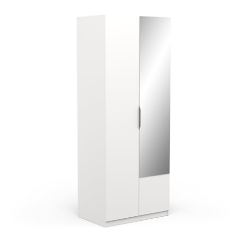 Demeyere Armoire Avec Miroir & Penderie 2 Portes 1 Niche Moderne – Coloris Blanc Mat - 79,4 x 51,1 x 203 cm