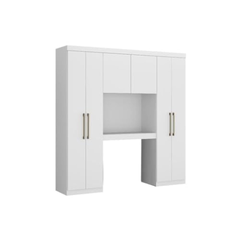Vente-unique Bettbrücke mit 6 Türen, Kleiderschrank & Stauraum - L. 200 cm - Weiß - Antero