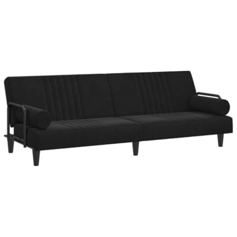 vidaXL Schlafsofa mit Armlehnen, Sofa Couch mit Schlaffunktion, Sofabett Gästebett mit Holzrahmen, Schlafcouch Bettsofa Wohnzimmer, Modern, Schwarz Samt