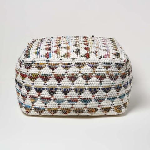 Homescapes Chindi Sitzwürfel Fußhocker quadratisch Ethno Look bunt Creme 60 x 60 x 30 cm