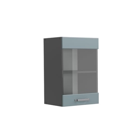 Vicco Küchenglasschrank R-Line, Glashängeschrank, Blau-Grau/Anthrazit, 40 cm