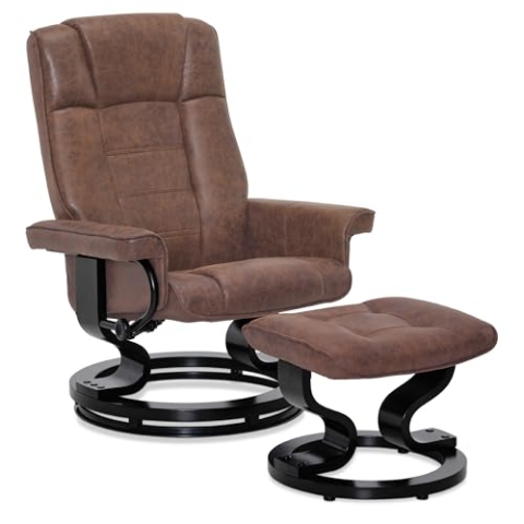 M MCombo Relaxsessel mit Hocker, 360° drehbarer Fernsehsessel mit Liegefunktion, bis 120 Kg belastbarer TV-Sessel, moderner Ruhesessel für Wohnzimmer, 9019 (Mikrofaser, Braun)